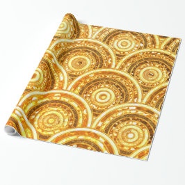 Papel De Presente Círculos Luminosos de Folha Metálica Dourada de Lu