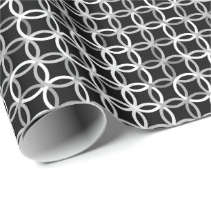 Papel De Presente Círculos modernos do século médio, preto, branco e