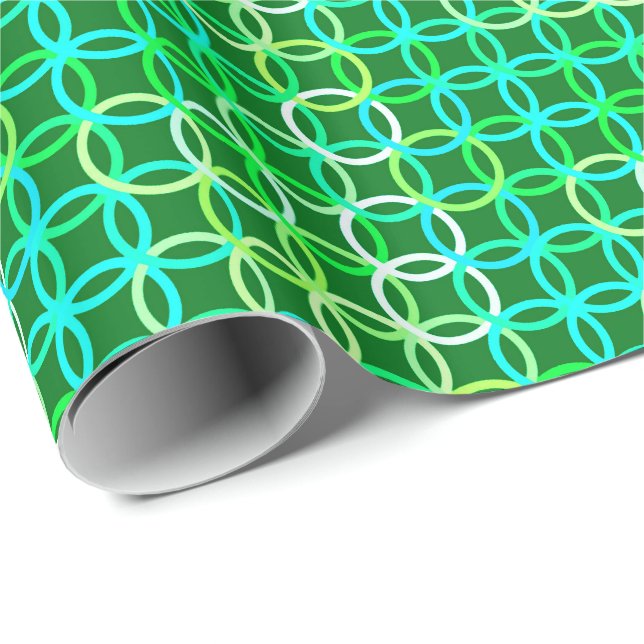 Papel De Presente Círculos modernos do século médio, tons verdes (Ponta do rolo)