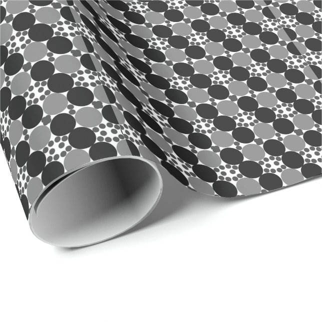 Papel De Presente Círculos Monocromáticos: Preto Branco E Cinza Abst (Ponta do rolo)