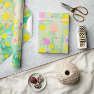 Papel De Presente Círculos Pastéis em Fundo Verde Brilhante