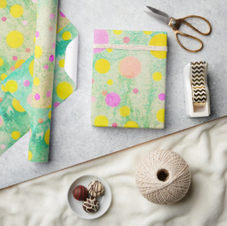 Papel De Presente Círculos Pastéis em Fundo Verde Brilhante