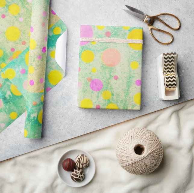 Papel De Presente Círculos Pastéis em Fundo Verde Brilhante (Artesanato)