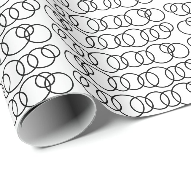 Papel De Presente Círculos Pretos e Brancos Padrão Geométrico (Ponta do rolo)