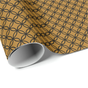 Papel De Presente Círculos Pretos Sobrepostos em Dourado Fosco