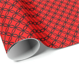 Papel De Presente Círculos Pretos Sobrepostos em Vermelho