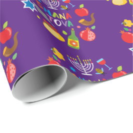 Papel De Presente Círculos Shana Tova2 - roxo escuro