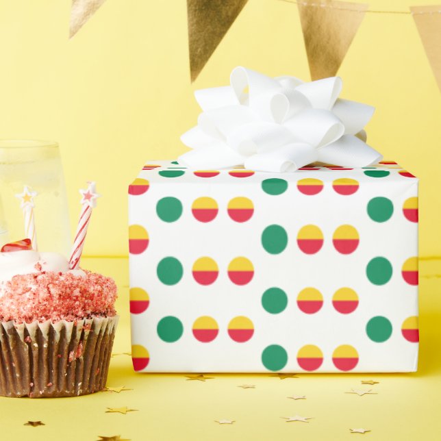 Papel De Presente Círculos Vermelhos Amarelos Vermelhos Verdes Simpl (Festa de aniversário)