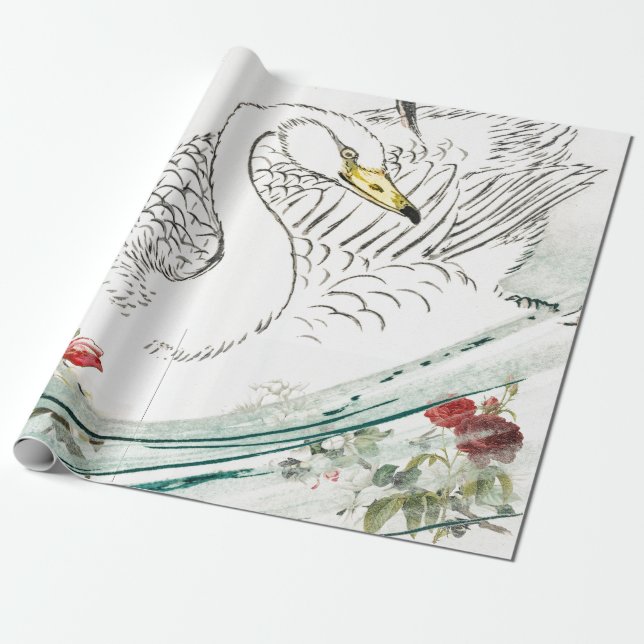 Papel De Presente CISNE COM papel de envolvimento das FLORES (Desenrolado)