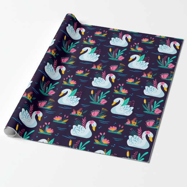 Papel De Presente Cisne Decorativo (Desenrolado)