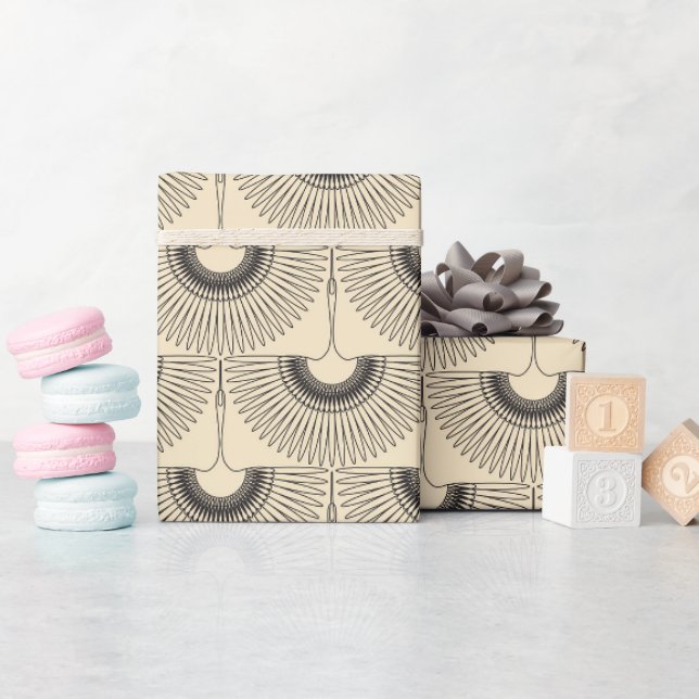 Papel De Presente Cisne geométrico voando padrão de pássaro creme (Chá de bebê)