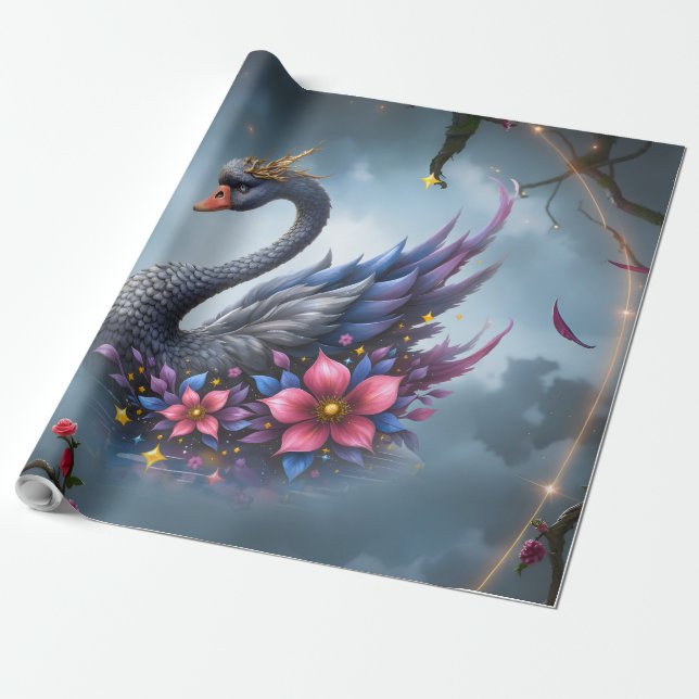 Papel De Presente Cisne Lua Coroada – Guardião do Lago Silencioso. (Desenrolado)