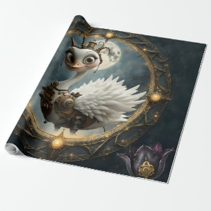 Papel De Presente Cisne Mecânico ao Luar – Guardião de Sonhos Curios