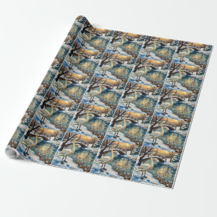 Papel De Presente Cisne Vintage por Pintura de Natal da Ponte Nevada