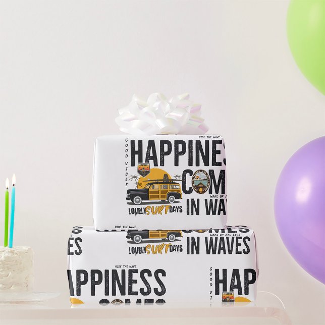 Papel De Presente Citação da Van de Surf da Praia Felicidade Vem em  (Criador carregado)
