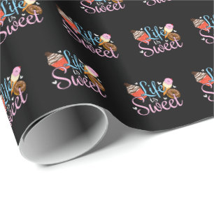 Papel De Presente Citação de Confeitaria Vida de Foodie é Doce - Art