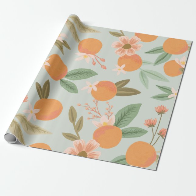 Papel De Presente Citrus Floral Tropical Mint Green (Desenrolado)