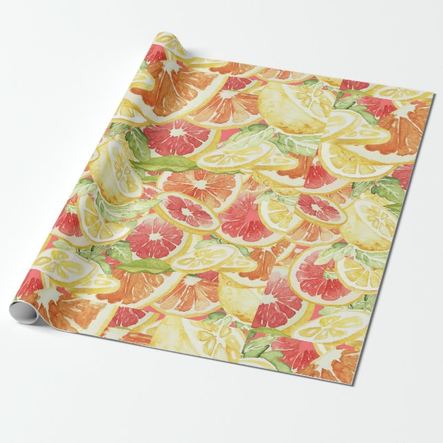 Papel De Presente Citrus Grapefruit Lemon e Orange (Desenrolado)