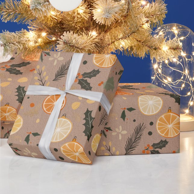 Papel De Presente Citrus Secos Kraft Inverno Moderno (Feriados)