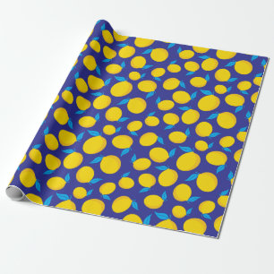 Papel De Presente Citrus Summer Lemons Dark Blue Seamless Aniversári