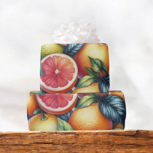 Papel De Presente Citrus Watercolor Orange Fruta Botânica Summer