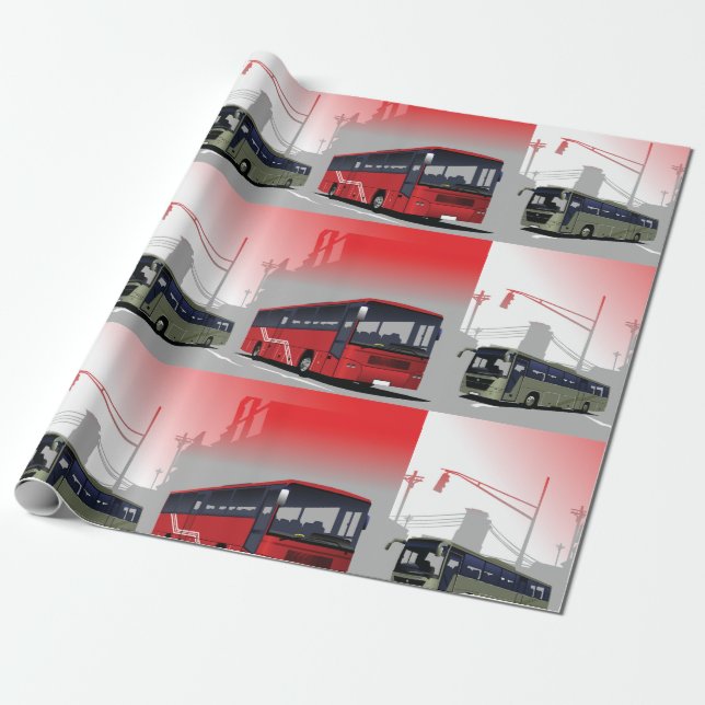 Papel De Presente City Busa Red Green Coaches em Urban Street (Desenrolado)