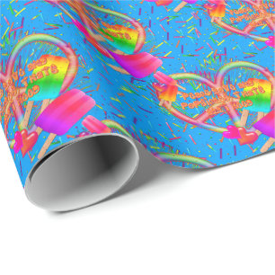 Papel De Presente CKC-Peace, Love and Popsicle's, Blue-Gift Wrapping