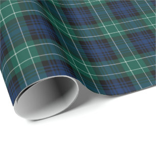 Papel De Presente Clan Abercrombie Tartan Green e Blue Xadrez
