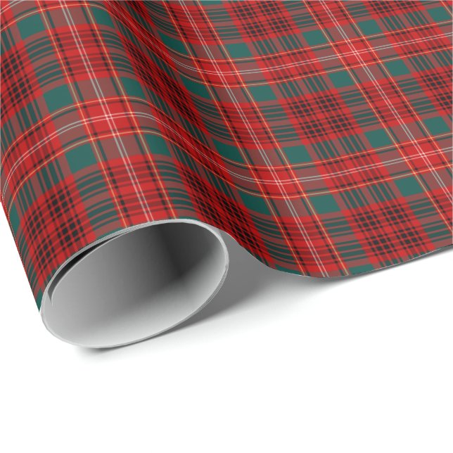 Papel De Presente Clan Ainslie Tartan Red and Green Xadrez (Ponta do rolo)