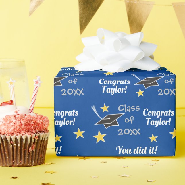 Papel De Presente Classe AZUL do Nome do Formando de Ano Personaliza (Festa de aniversário)