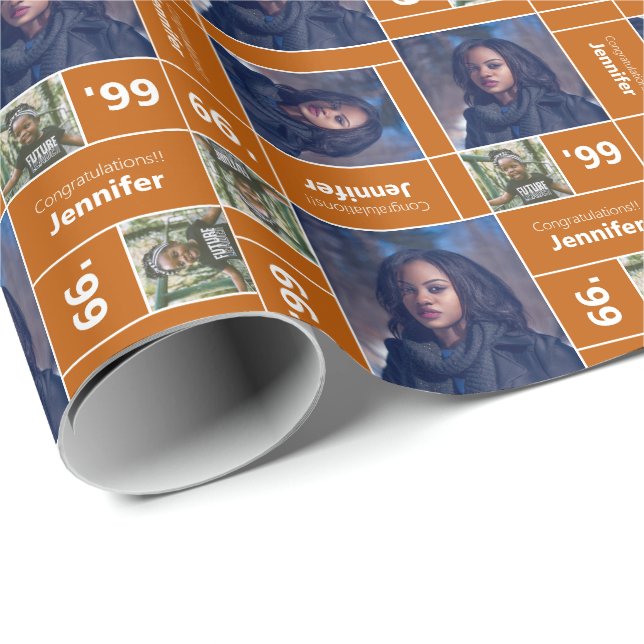 Papel De Presente Classe de Graduação de Fotos Quadradas Ano de Quei (Ponta do rolo)