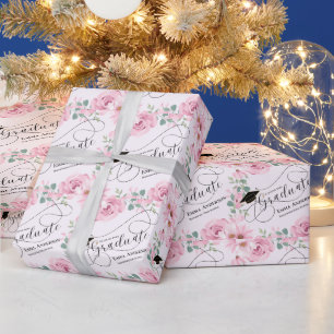 Papel De Presente Classe de Script Floral Cor-de-Rosa Esbranquiçada