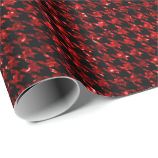 Papel De Presente Classic Black and Glitter Red Houndstooth Pattern