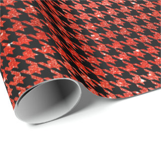 Papel De Presente Classic Black and Glitter Red Houndstooth Pattern