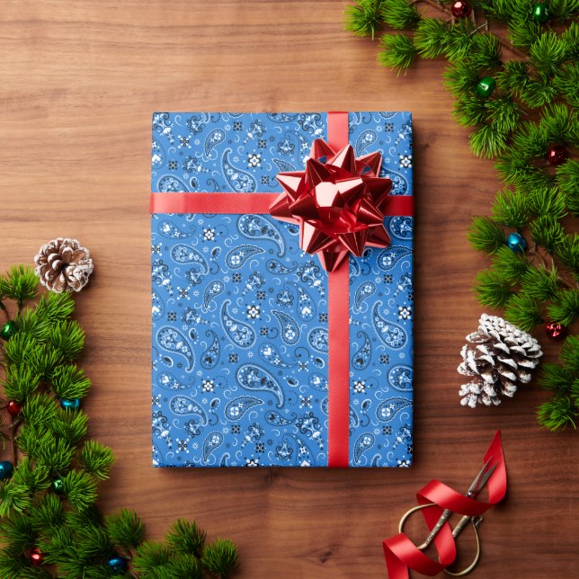 Papel De Presente Classic Blue Bandana Paisley (Presente de Natal)