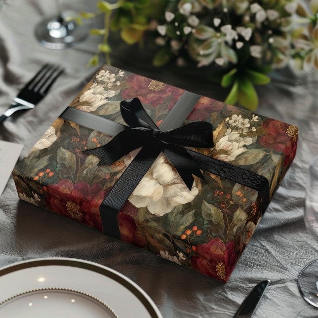 Papel De Presente Classic Christmas Red and Cream Winter Floral (Criador carregado)