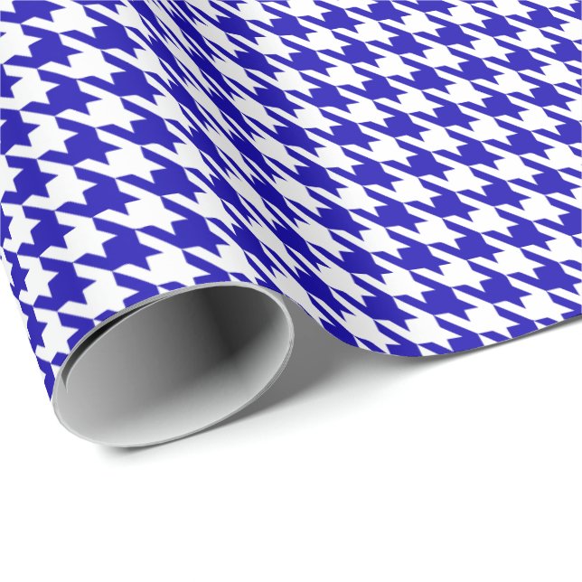 Papel De Presente Classic Dark Blue and White Houndstooth Pattern  (Ponta do rolo)