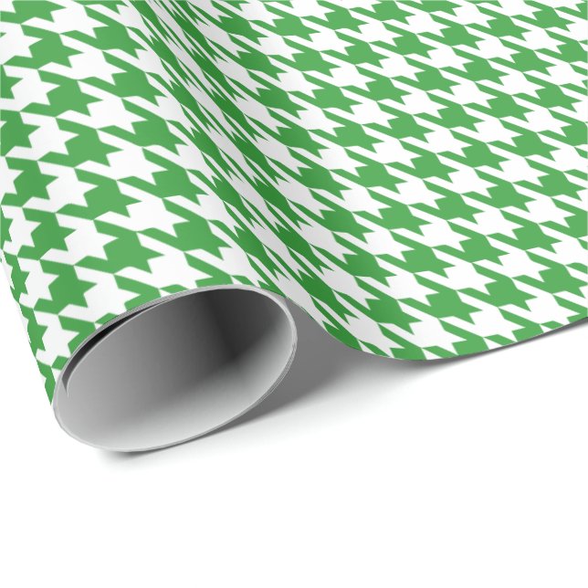 Papel De Presente Classic Green and White Houndstooth Pattern  (Ponta do rolo)