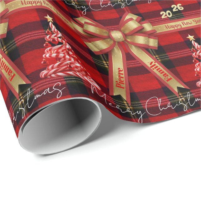 Papel De Presente Classic Holiday Plaid -Family Name (Ponta do rolo)