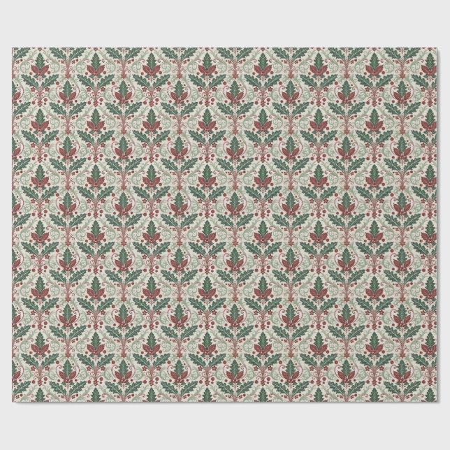 Papel De Presente Classic Holly Damask Wrapping Paper (Aberto)