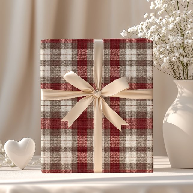 Papel De Presente Classic Ivory Brown Rust Red Plaid Pattern (Criador carregado)