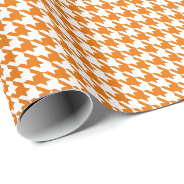 Papel De Presente Classic Orange and White Houndstooth Pattern  (Ponta do rolo)
