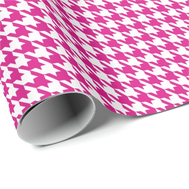Papel De Presente Classic Pink and White Houndstooth Pattern  (Ponta do rolo)