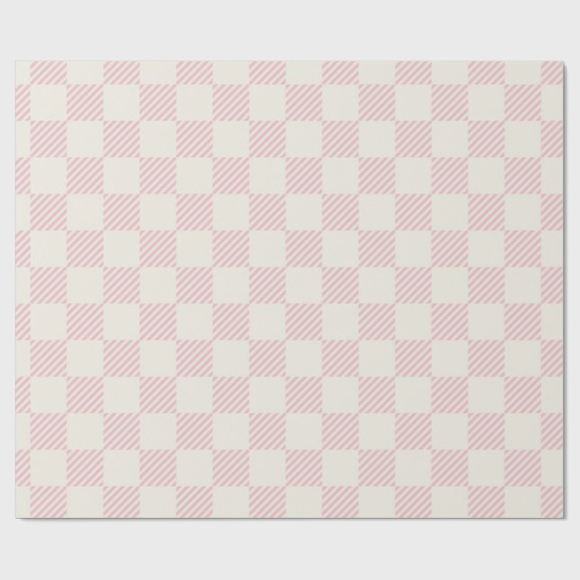Papel De Presente Classic Pink & Cream Diagonal Check Wrapping Paper (Aberto)
