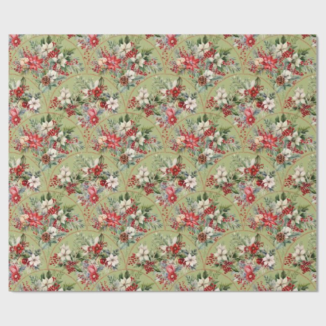 Papel De Presente Classic Poinsettia & Berry Holiday Wrapping Paper (Aberto)