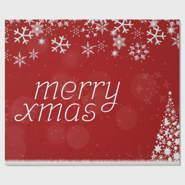 Papel De Presente Classic Red and White Festive Merry Christmas Wrap (Aberto)