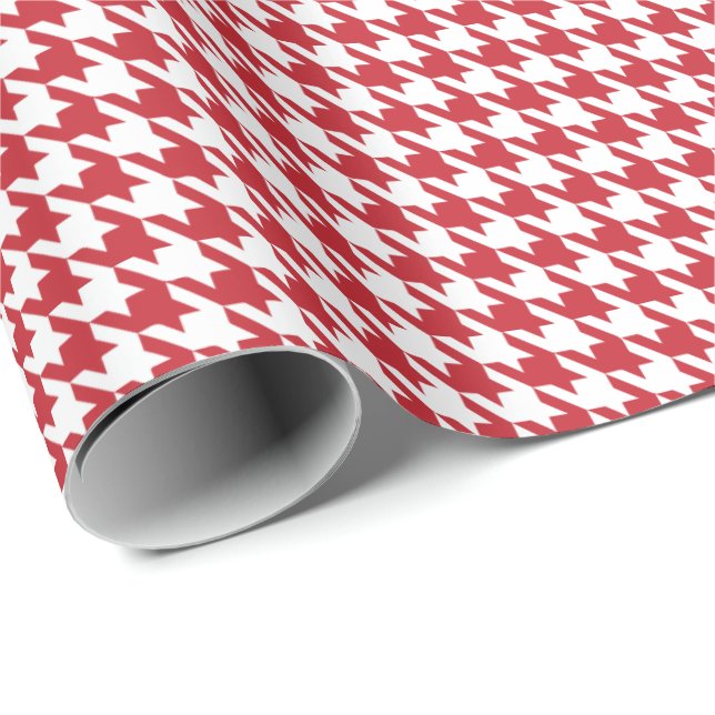 Papel De Presente Classic Red and White Houndstooth Pattern  (Ponta do rolo)