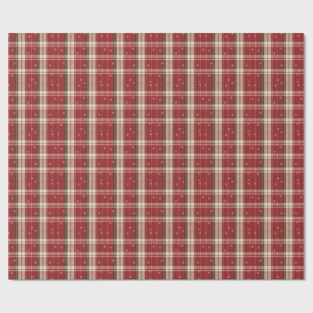 Papel De Presente Classic Red & Green Holiday Tartan Snowflakes (Aberto)