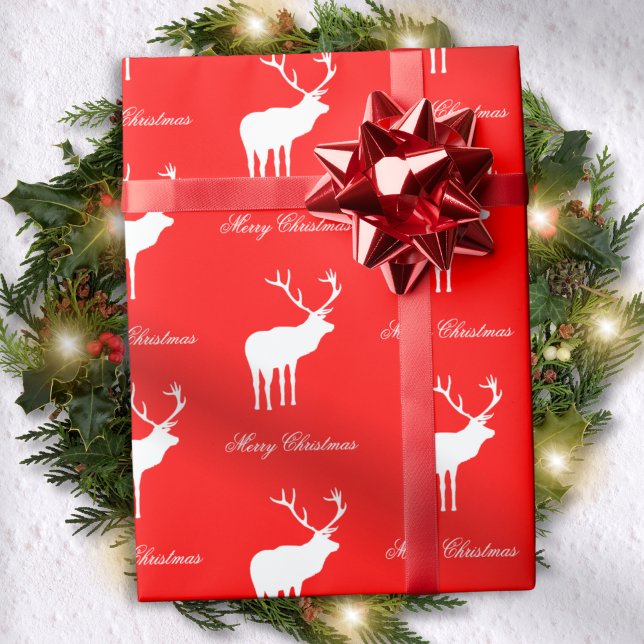Papel De Presente Classic Red Reindeer Elegant Christmas  (Criador carregado)