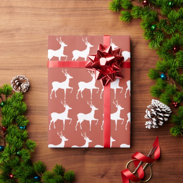 Papel De Presente Classic Red Reindeer Pattern Holiday Wrapping Pape (Presente de Natal)